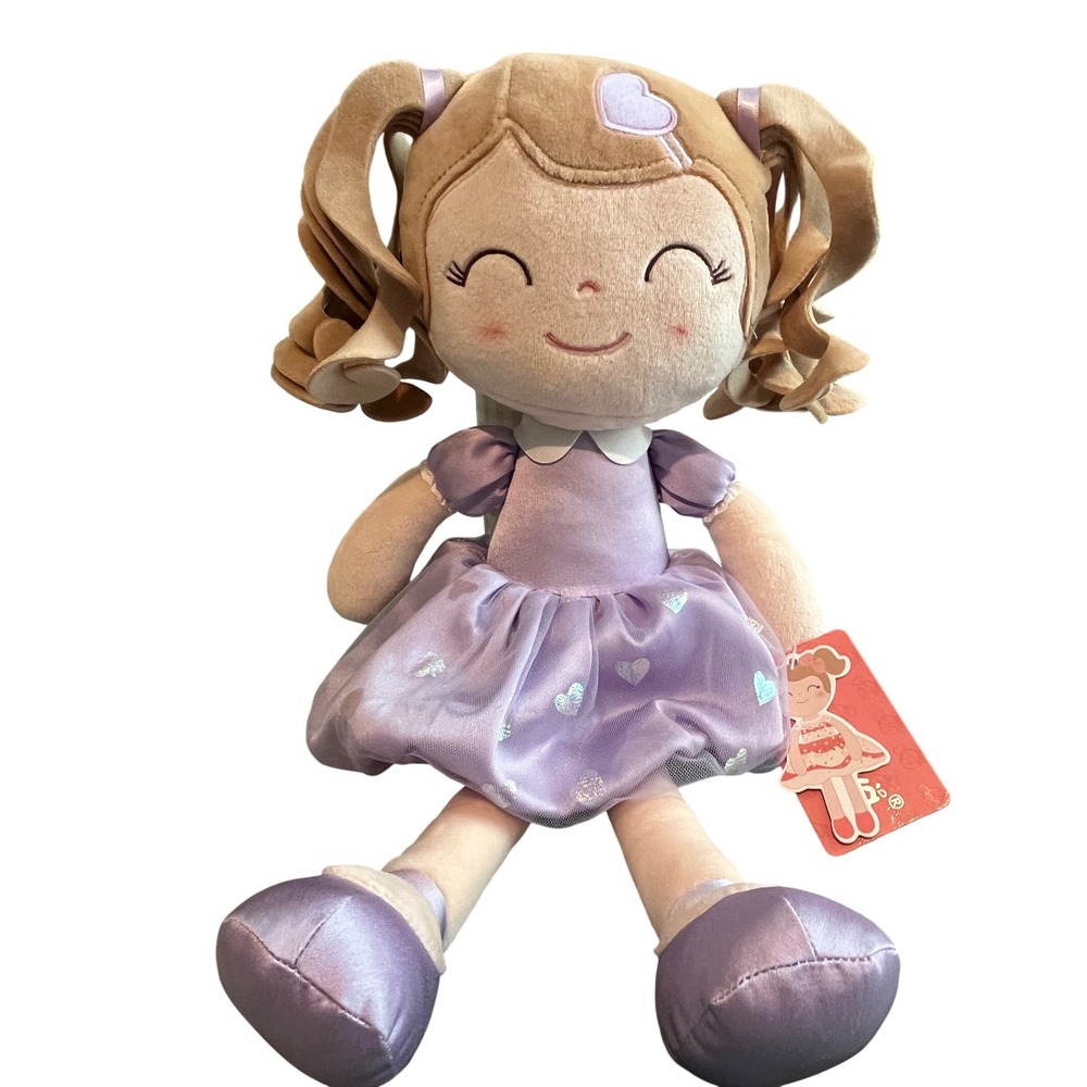 Gloveleya Baby Doll Gifts Plush Curly Girl Toys with Love Purple Light‎ Skin